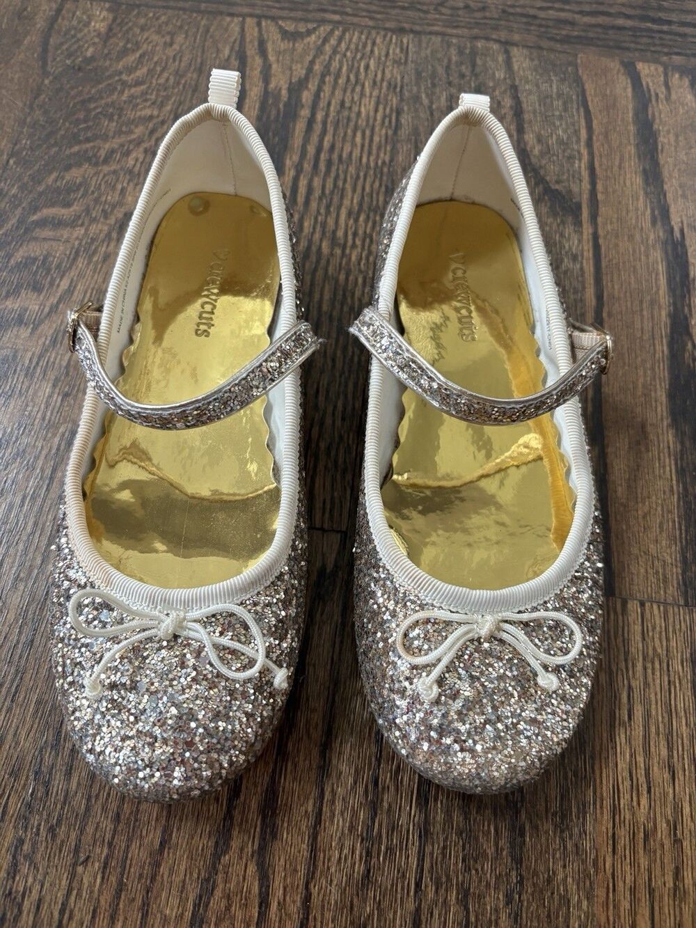 Crewcuts Retail Gold Glitter Maryjanes Girls Sz 2 Dress Shoe Flower Girl Wedding